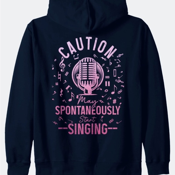 Tops - NAVY Hoodie Karaoke Pink Singing Graphic